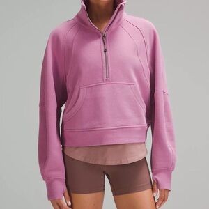 lululemon scuba oversized funnel neck half zip plum color